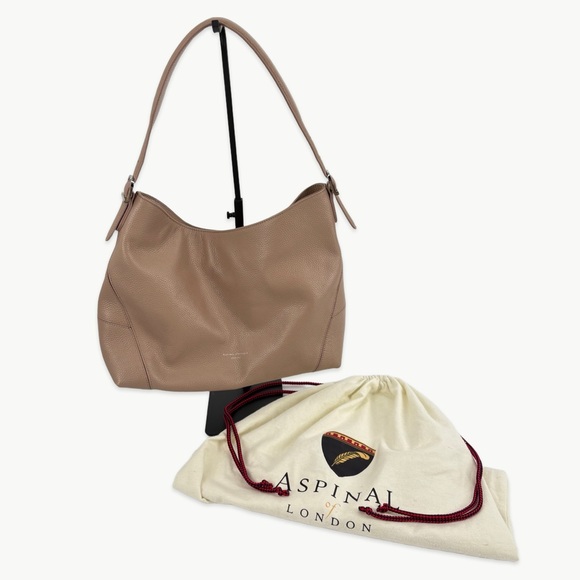Aspinal of London Pebble Leather Hobo Shoulder Bag | Soft Taupe | Discontinued - Picture 2 of 16